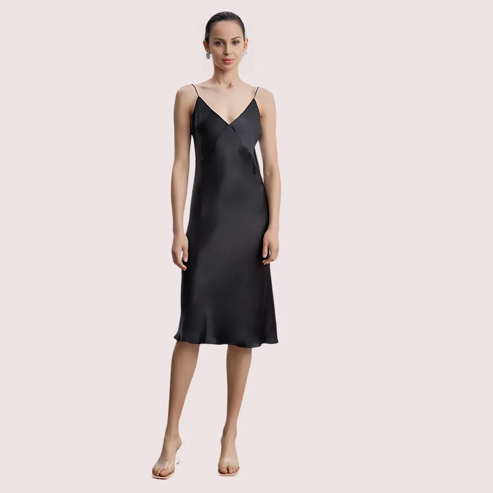 Silk Slip V-Neck Cocktail Party Dress